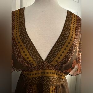 Chiffon Deep V neck Dress Floral Print